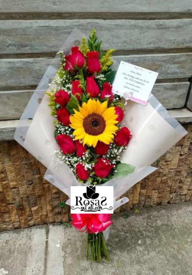Bouquet rosas y girasoles en cali